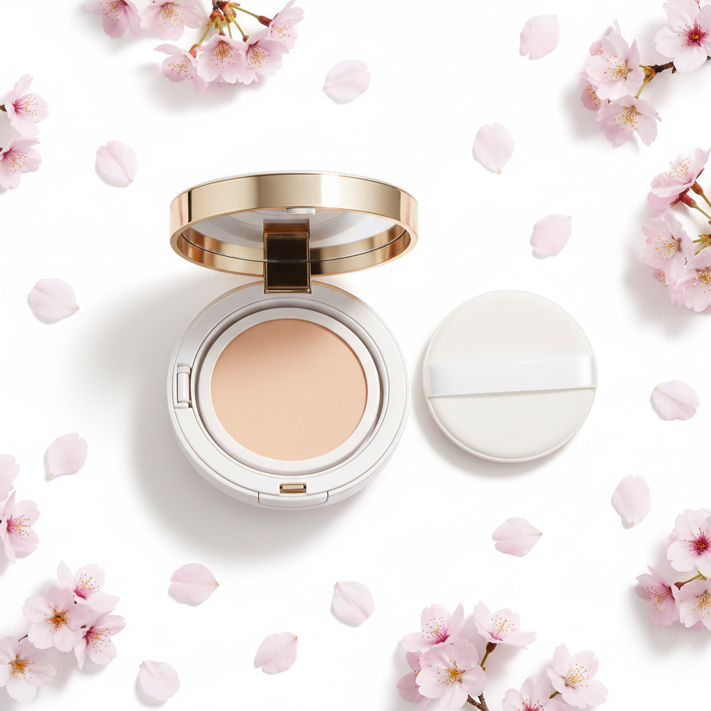 Aura Glow Cushion Foundation - Flat Lay with Petals