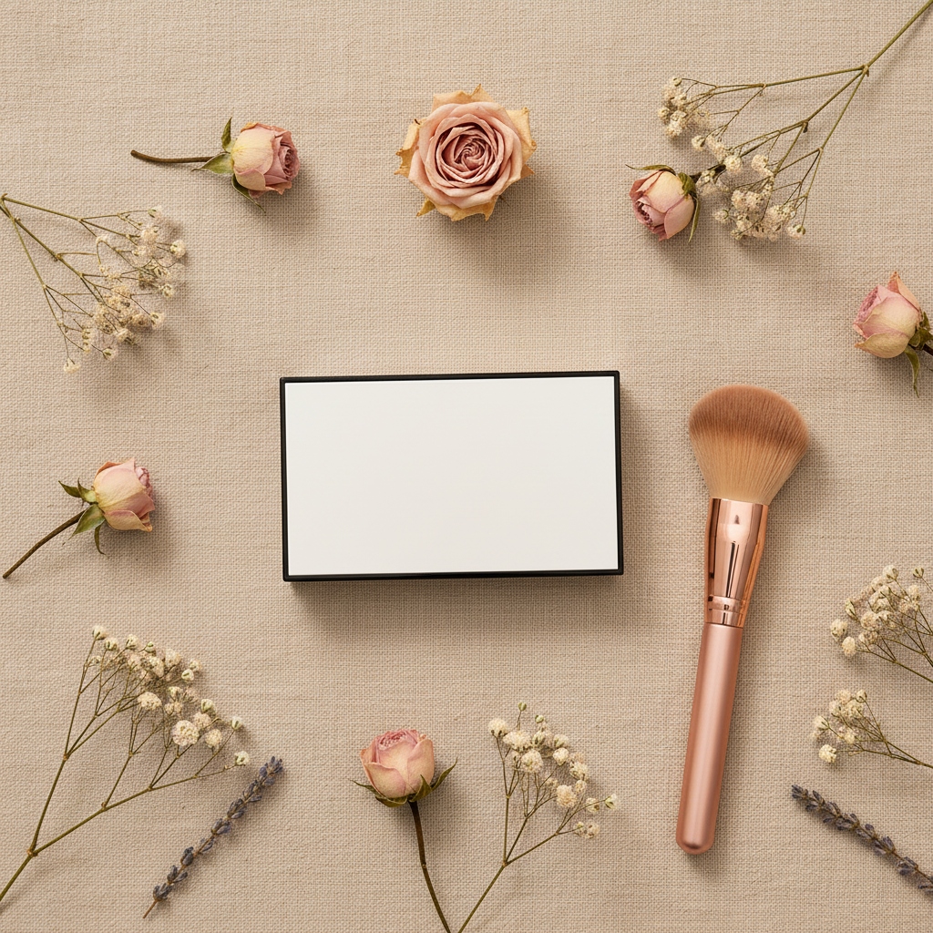 Coral Bloom Blush Palette - Closed Flat Lay with Brush