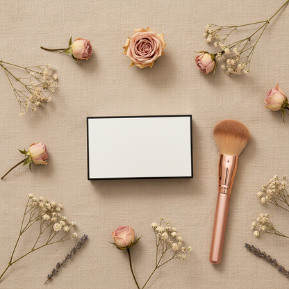 Coral Bloom Blush Palette - Closed Flat Lay with Brush
