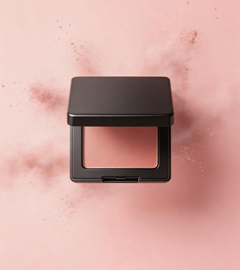 Compact powder case on a pink background